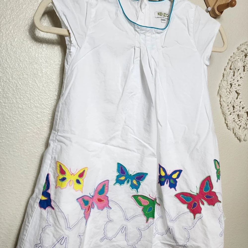 Kenzo Colorful Stitched Butterfly Girls Dress In White Size 6A